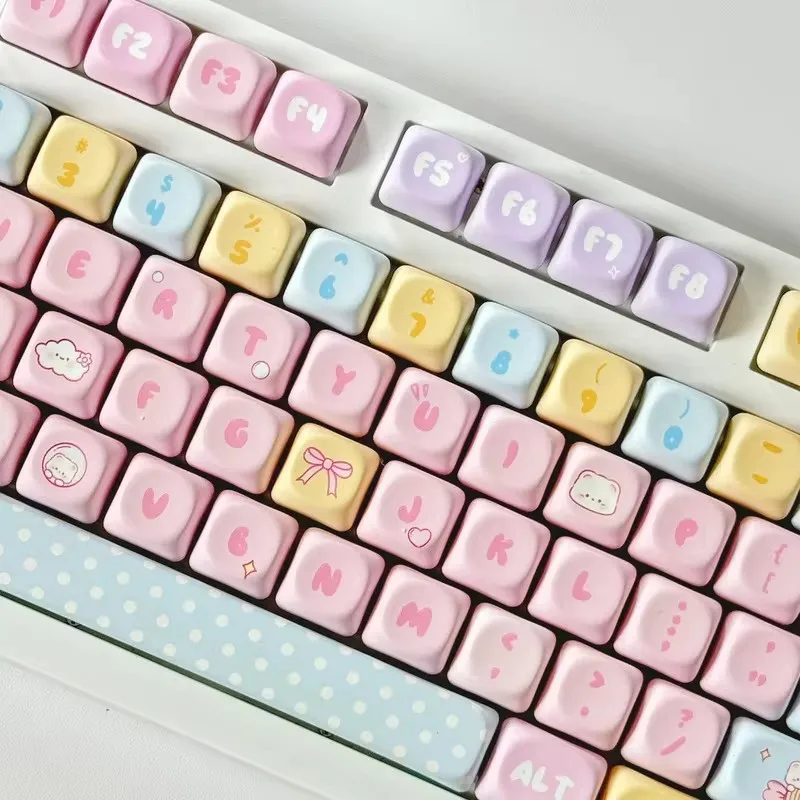 Imagem -04 - Cute Candy Bear Theme Keycap Material Pbt Suporta Sublimação Térmica de Cinco Lados Keycap Personalizado Altura Moa 131key Novo