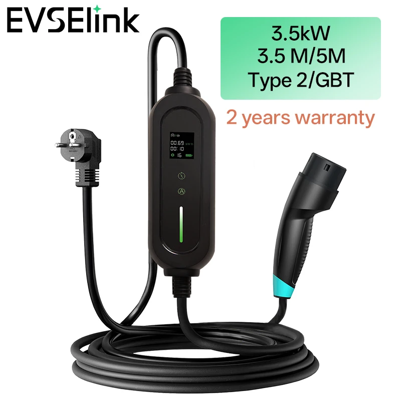 

EVSELink electric car Portable EV Charger type 2 GBT 3.5kW 3.5M 5M carregador carro eletrico cargador coche eléctrico