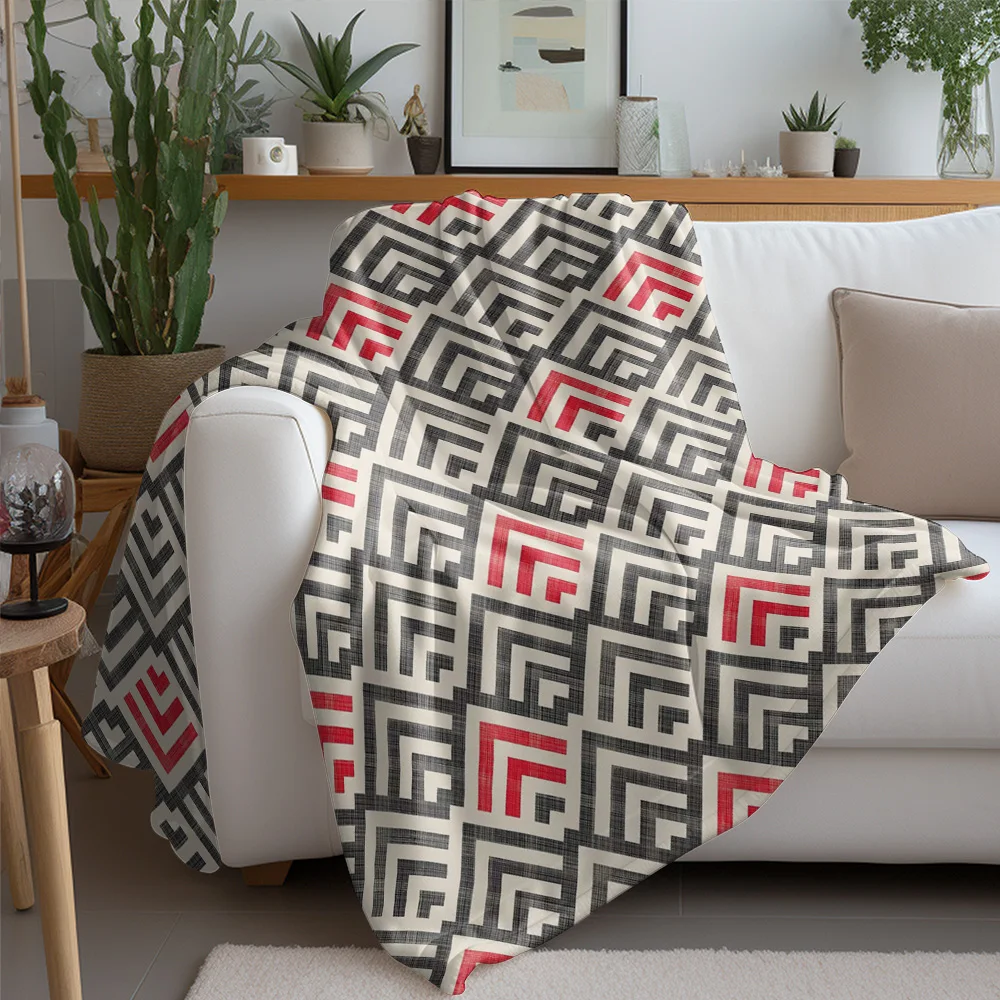 بطانية بنمط هندسي رمادي أسود أحمر مثلث متماسكة رمي لينة دافئة مريحة أريكة تتحول لسرير الديكور هدية #2