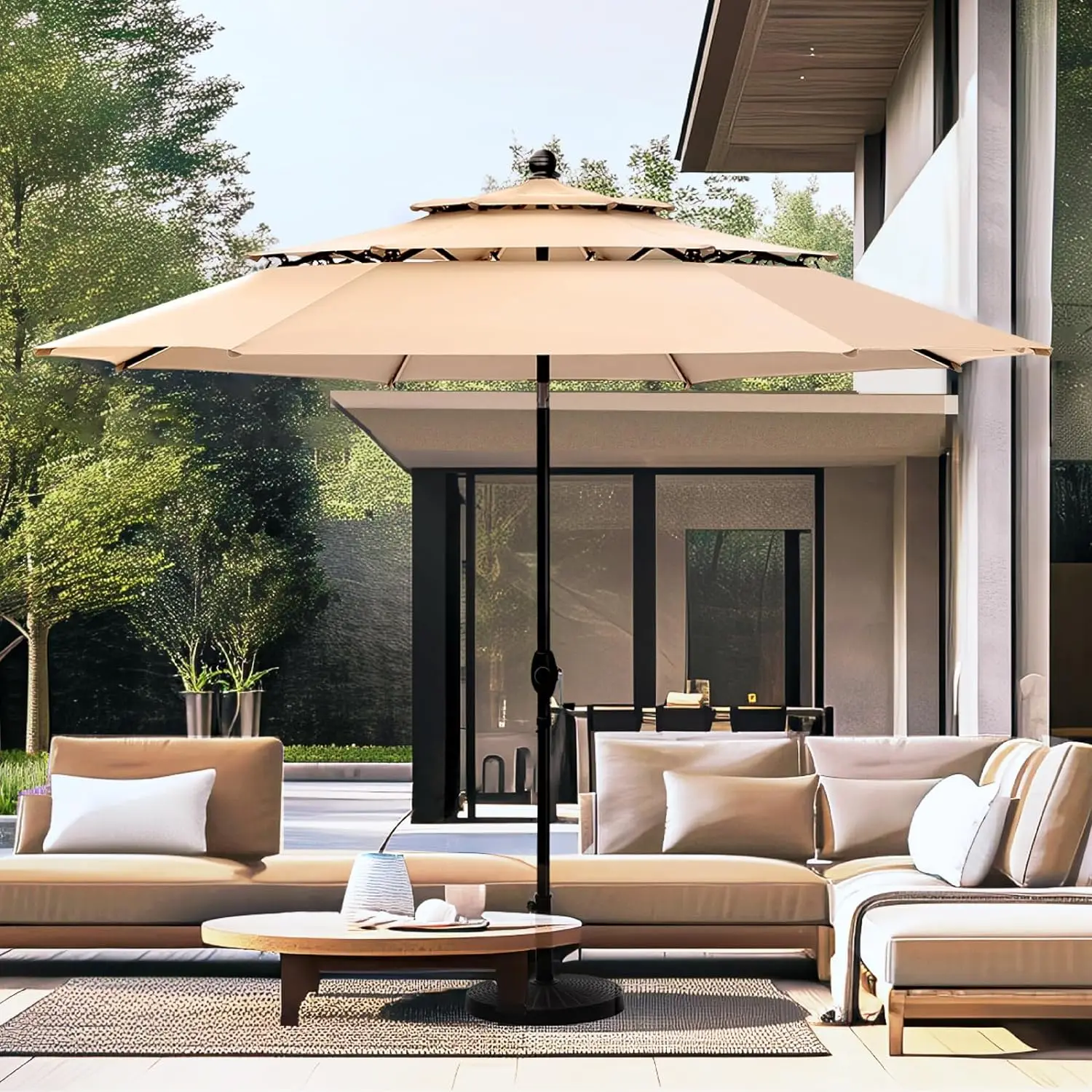 

10ft Patio Umbrellas, Outdoor 3 Tier Vented Large Market Table Umbrella with 8 Sturdy Ribs and 1.5" Umbrellla Pole for Lawn