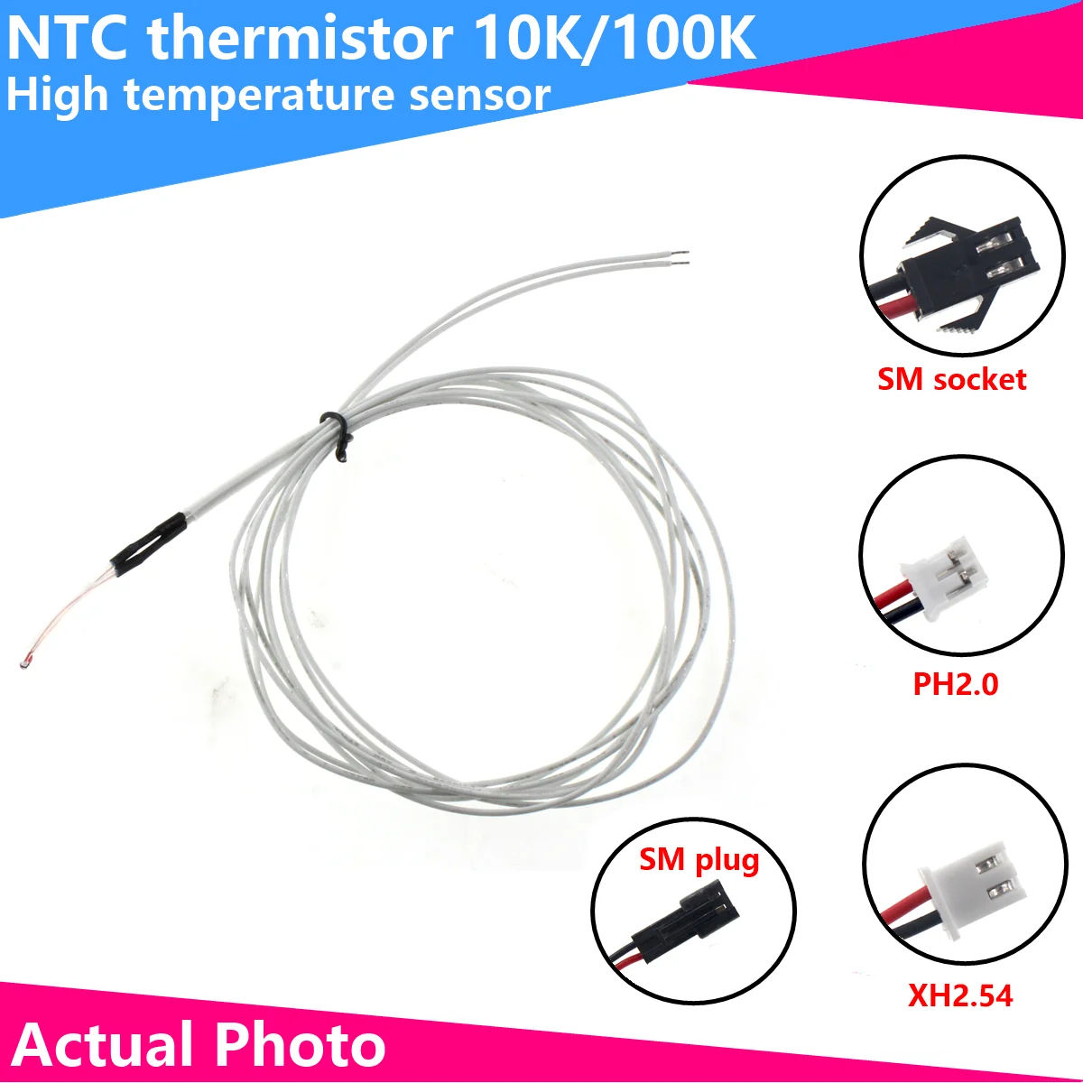 1PCS 100K 10K Ohm Resistor NTC 3950 Thermistor Thermal Sensors No/Dupont/XH2.54 Terminal With 1 Meter Cable 3D Printer Parts