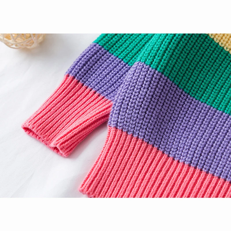 Baby Clothes Children 1-7 Years Children Sweater O-neck Thick Pullover Boy Girl Long Sleeve Loose Knitwear Kids Striped Sweater