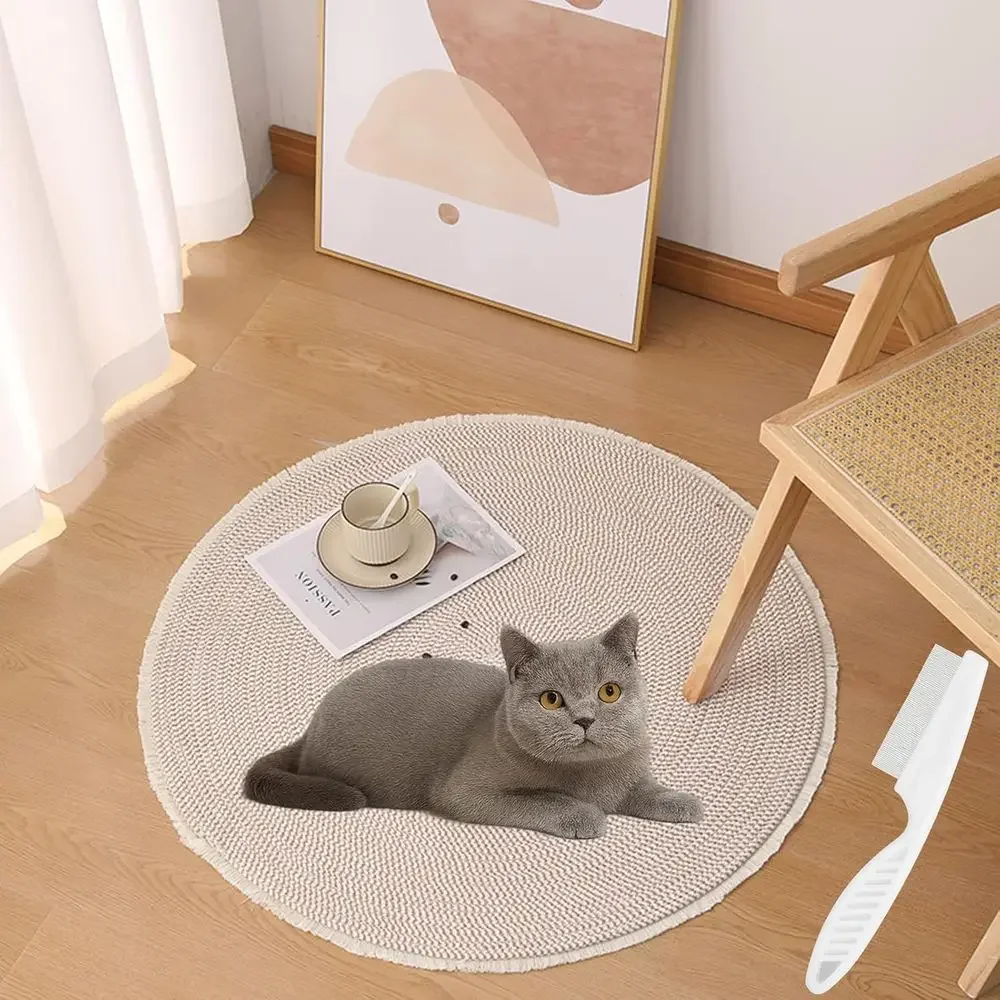 

Durable Cotton Rope Rug, Stylish Vintage Reversible Tassel Design, Washable Round Gray Area Rug for Cats (40 Inch)