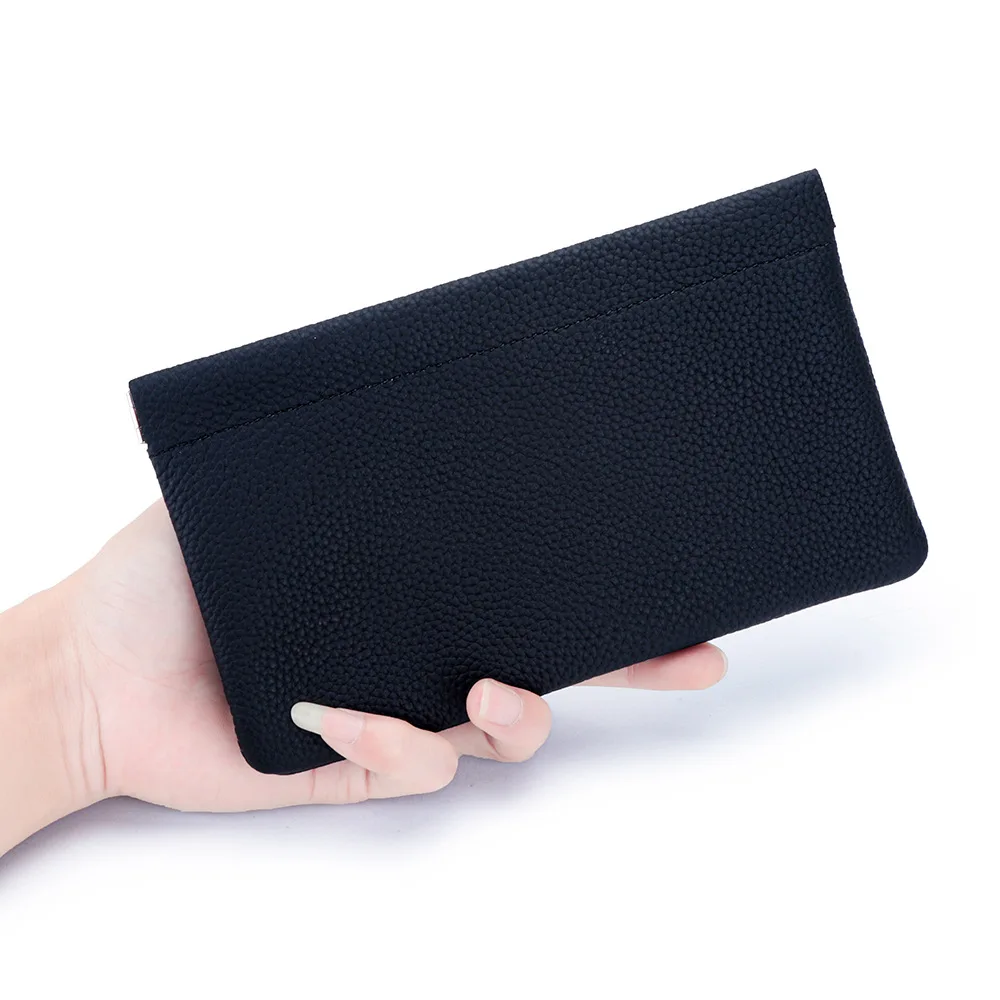 Cowhide Ultra-thin Women's Wallet Minimalist Long Wallet Automatic Closure Makeup Lipstick Storage Bag