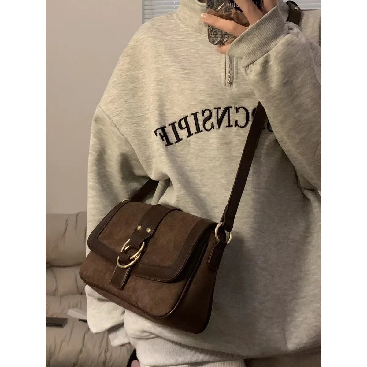 Vintage Brown Shoulder Bags for Women New Trendy Flap Design Frosted Underarm Bag Lady Casual Out Crossbody Bag and Purses