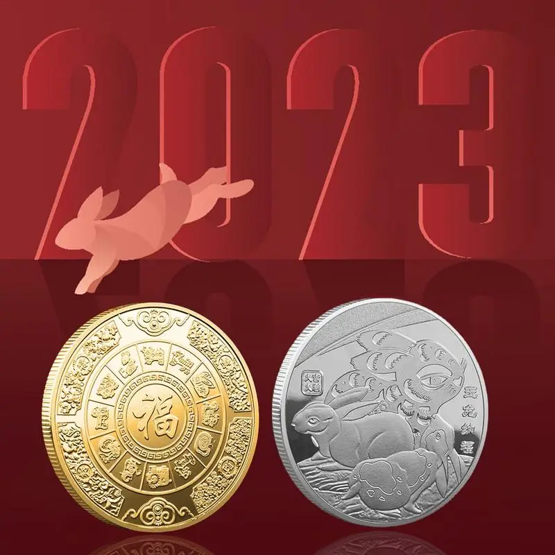 Year Of Rabbit Commemorative Coin New Year Souvenir Uncirculated Metal Coin Vintage Collection Souvenir New Year Decorative Gift