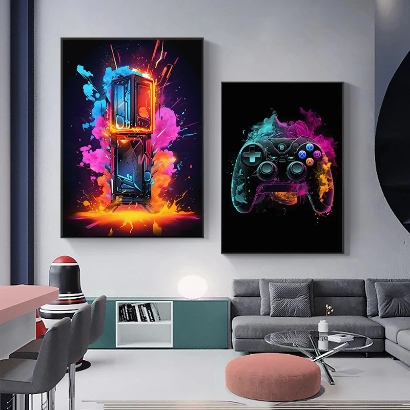 2026 NewPop Art Video Game Character Poster Gamepad Headphones Abstract Canvas Painting Print Wall Art Picture Gaming Room Decor