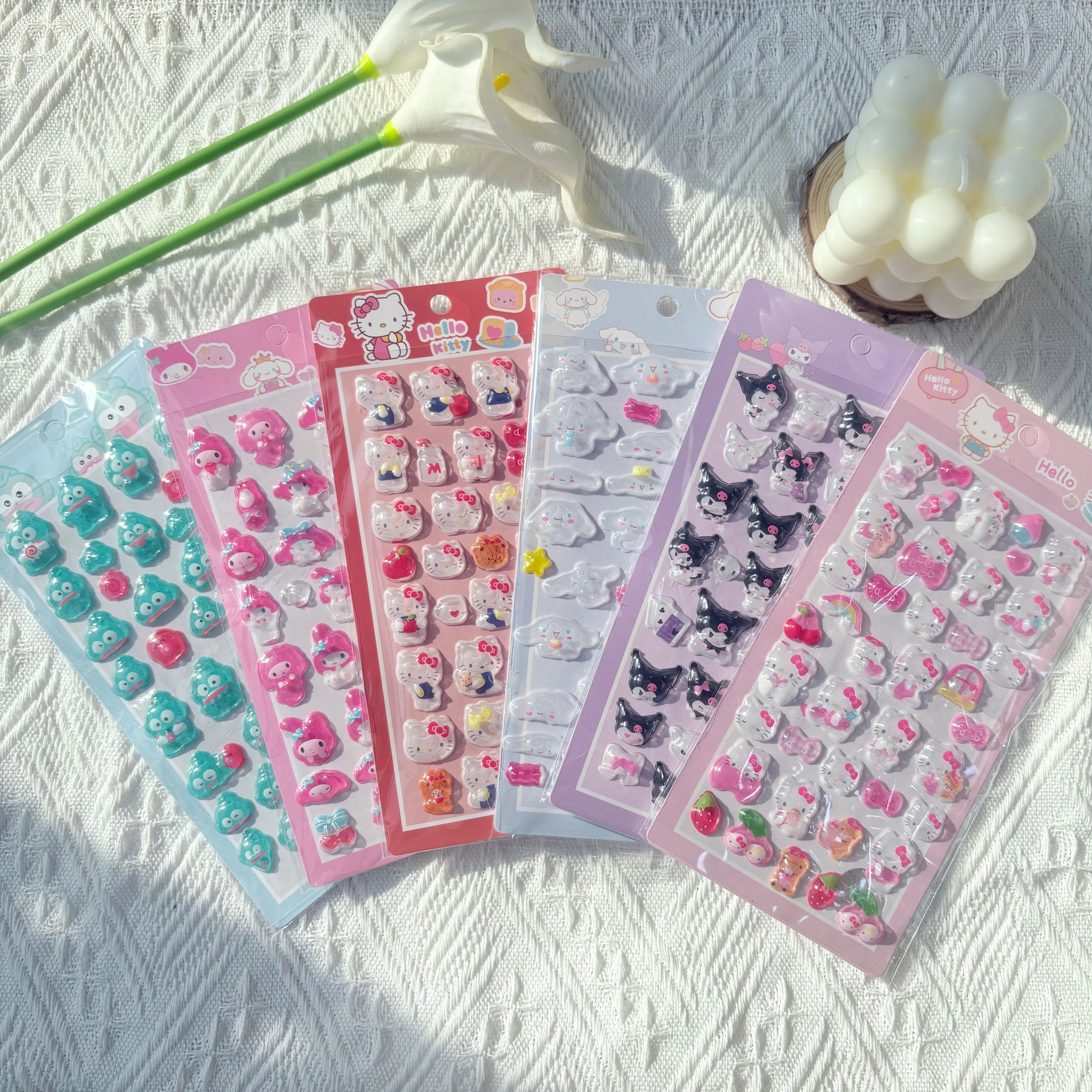 Cartoon Sanrio popular Hello Kitty Cinnamoroll transparent jelly 3D decorative sticker - suitable for holiday party gifts