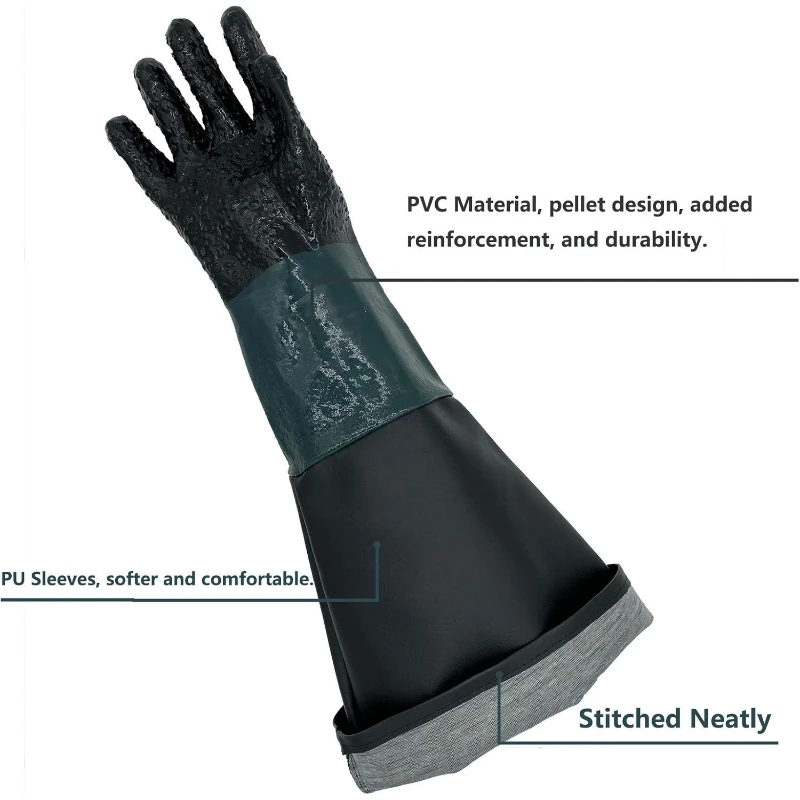 Rubber Sandblaster Gloves for Abrasive Blasting 60cm Length Be Used on Sandblast Cabinet Sand Blasting Gloves with Particle
