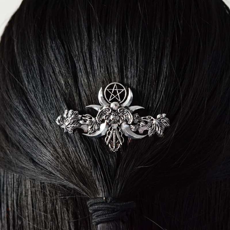 Witch Crescent Moon Pentagram Triple moon Hair Comb Pagan Hair Stick Fairy Hairclip Hair Jewelry for women