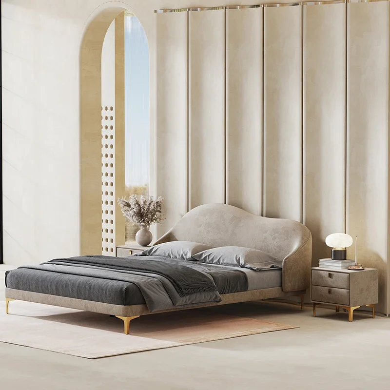 Italian Style Modern Fabric Upholstered Bed, Cloud Headboard Platform Queen Size Bed for Bedroom - view 2