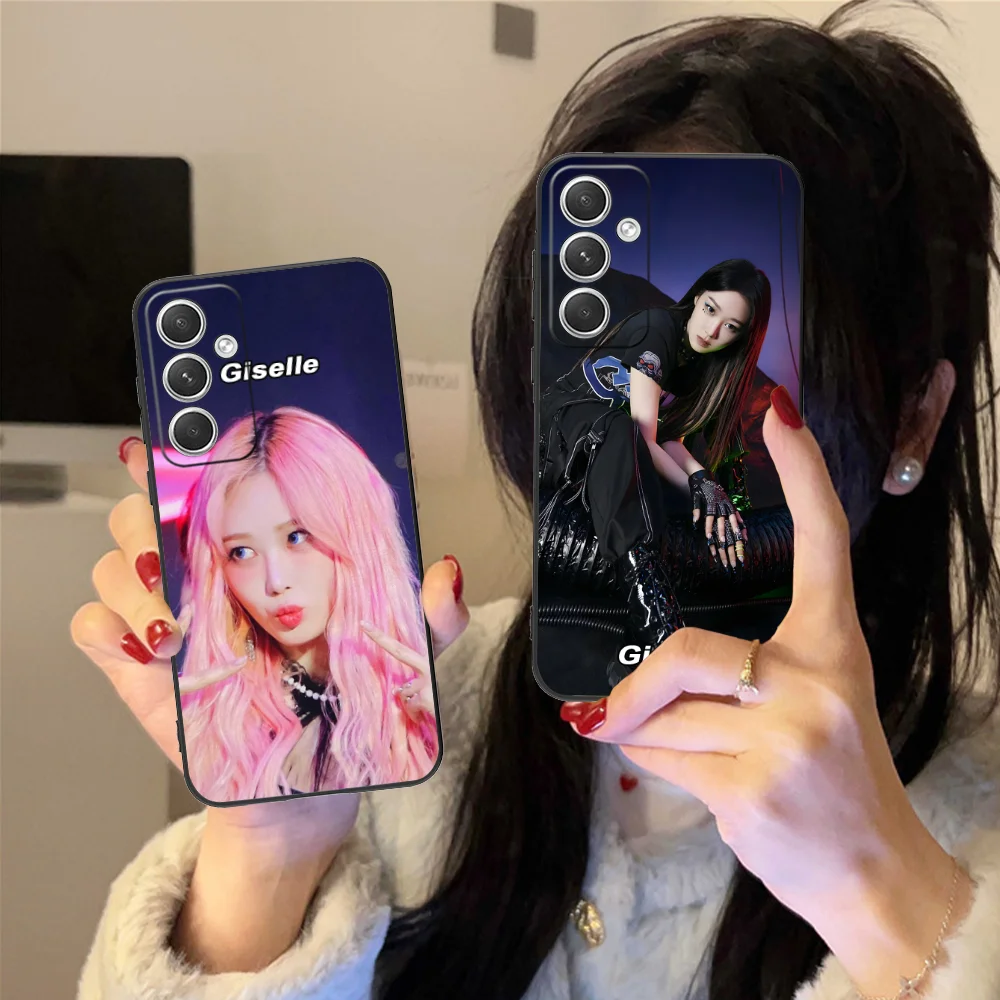 KPOP AE Giselle Phone Case for Samsung Galaxy S24 S23 S22 S21 S20 S10 S9 Plus FE Ultra Lite Black Smartphone Cover