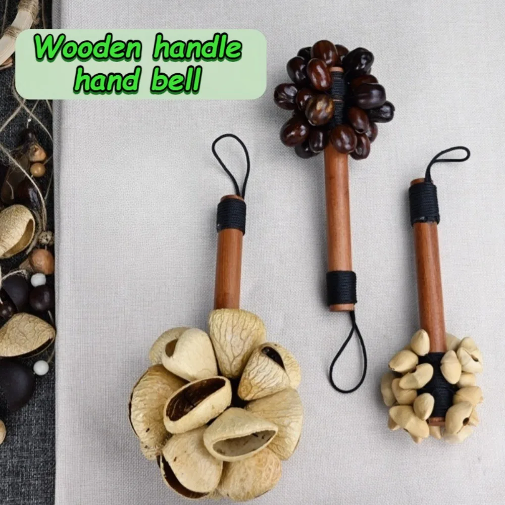قذيفة الفاكهة اليد مكرنك جرس Pangji مقبض خشبي العلاج الصوتي ASMR تشاتشا Handbell بالا Juju أجراس الآلات الموسيقية