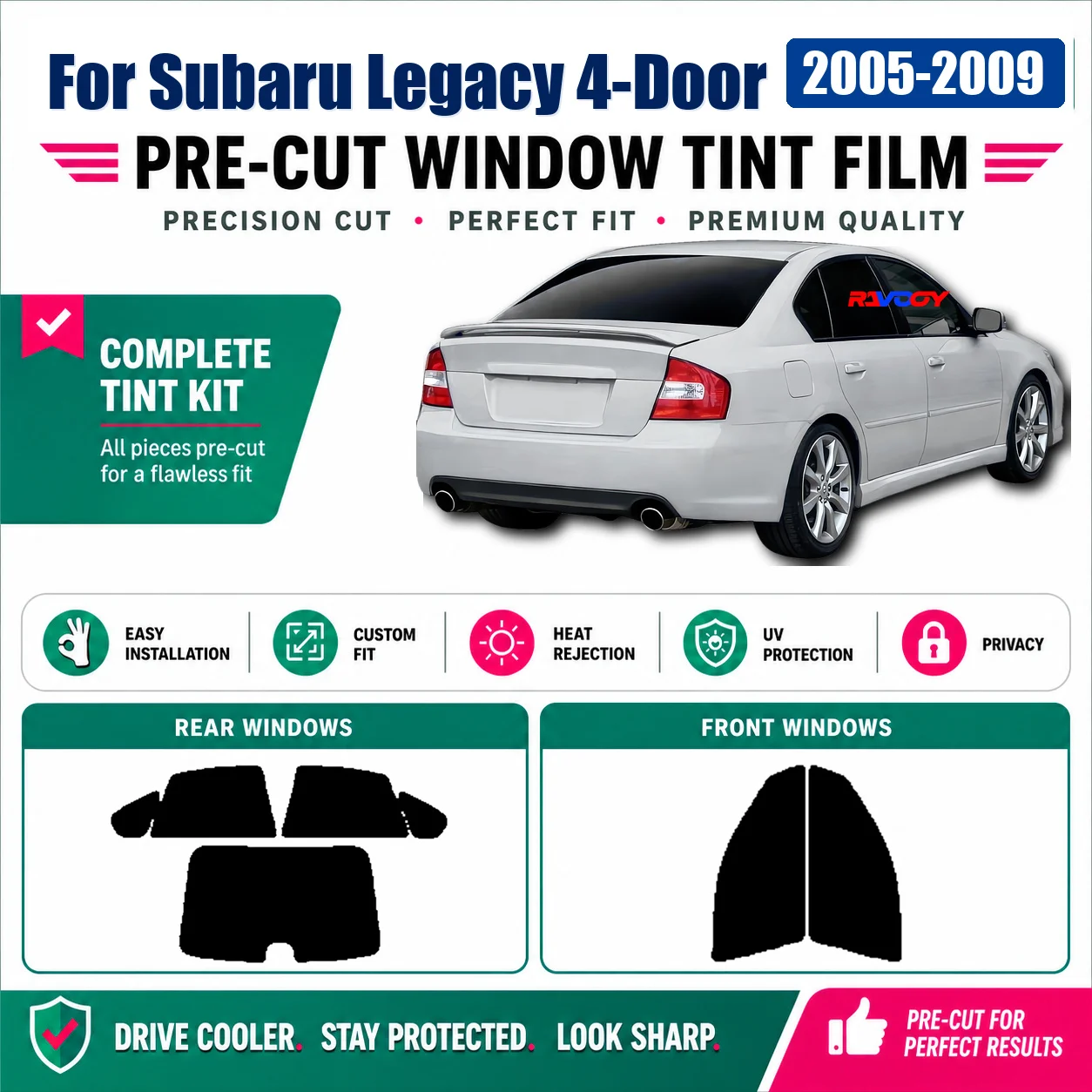 For Subaru Legacy 4-Door 2005-2009 Privacy Tint Film Pro-Grade Full Set Window Vehicle Sun Shade