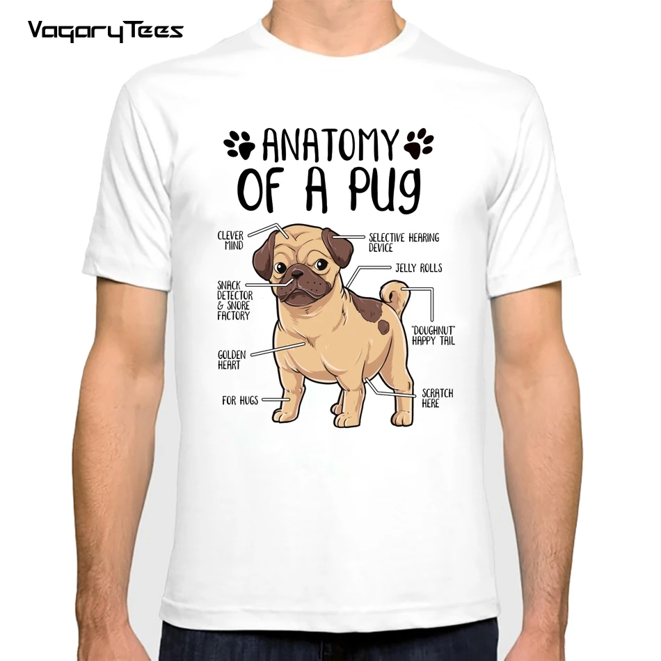 

New Summer Men's Animal Funny Pug Anatomy Dog Lover Gift Print men tshirt Cute Casual Tops Dog Lovers Tees unisex streetwear