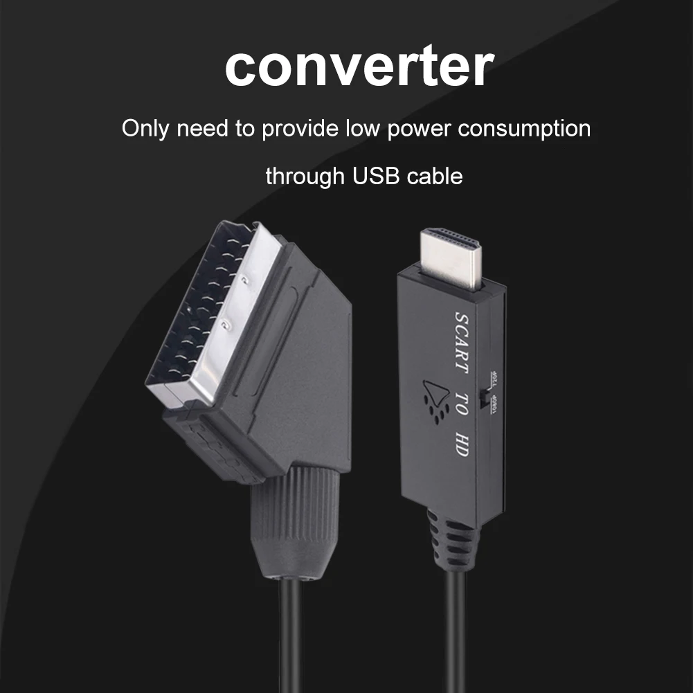 1m HD Converter Scart To HDMI-compatible 1080P Video Audio Converter Adapter DC 5V Micro USB Cable Accessories for HDTV/DVD