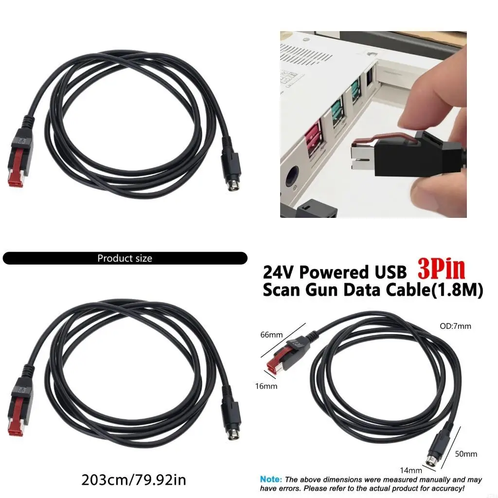 J78A Barcode Scanning Guns Line 24V 5V 12V to 3Pin Power Din Male USB Power Supply Terminal Connection Line Replacement