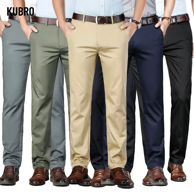 KUBRO Summer Thin Cotton Loose Straight All Match Suit Pants Korean New Office Men's Business Casual Trousers Large Size 28-42