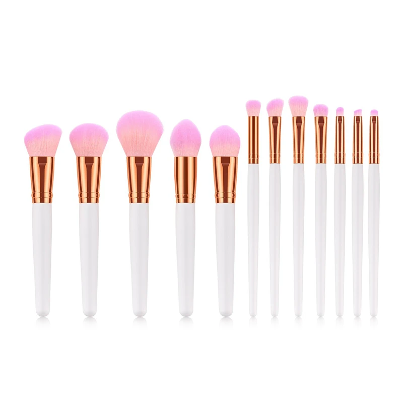 Set di pennelli per trucco premium per fard da 12 pezzi con manico in oro bianco - Strumenti cosmetici a guazzo per un'applicazione perfetta