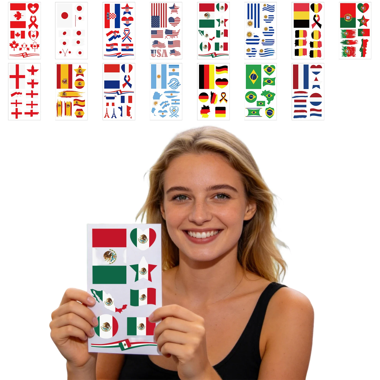 

15pcs Soccer Fan Temporary Tattoos Set Featuring 15 National Flag Soccer Designs for Sports Events Parties and Festivals Decor