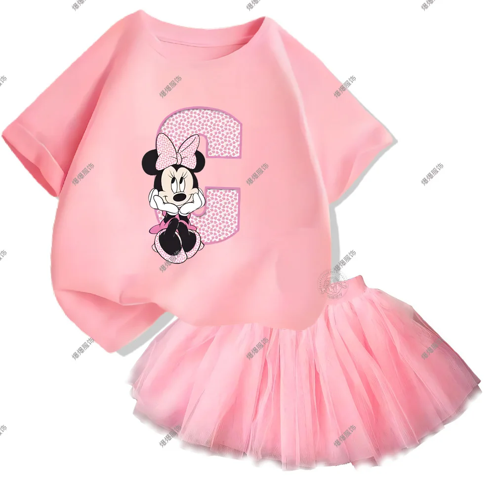 Summer Little Girl Clothing Cute Minnie T-shirt & Mesh Skirt two-piece stylish Mickey Mouse Kids clothing set 3-14 years old