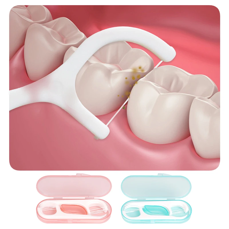 

1/4Box Portable Mini Floss Box Disposable Travel Floss Plastic Toothpick Stick Storage Case Oral Care