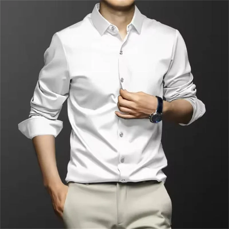 

New Stretch Anti-Wrinkle Men's Shirts Long Sleeve Dress Shirts For Men Slim Fit Camisa Social Business Blouse White Shirt S-5XL