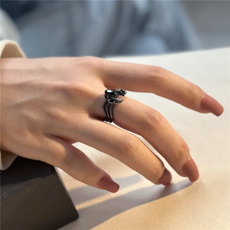 Gothic Punk Unregelmäßige Spinne Öffnung Ring Frauen Männer Mode Zirkon Schwarz Kristall Dark Tier Ring Hip Hop Party Finger Schmuck – Detail 11
