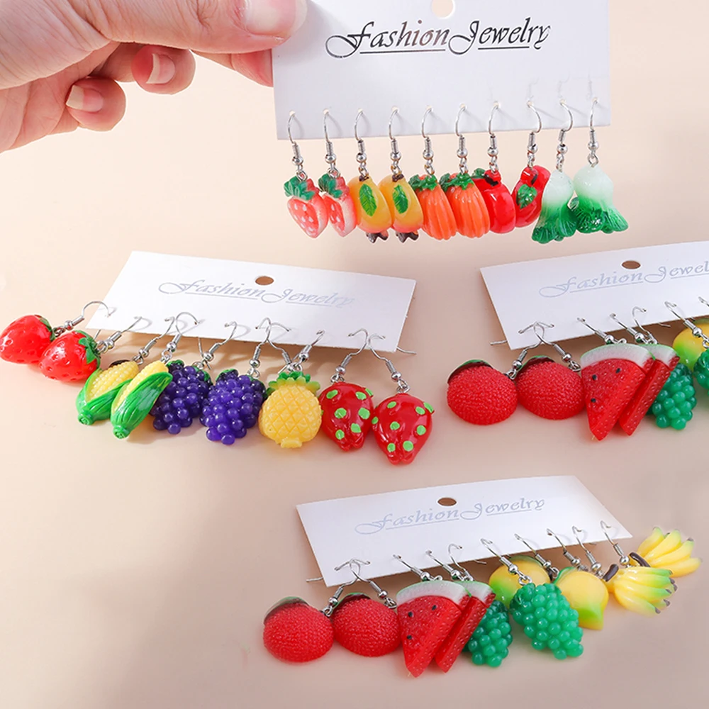 Fashion Fruits Earrings Cute Resin Strawberry Pineapple Lemon Banana Apple Earrings for Women Girls Birthday Party Jewelry Gifts