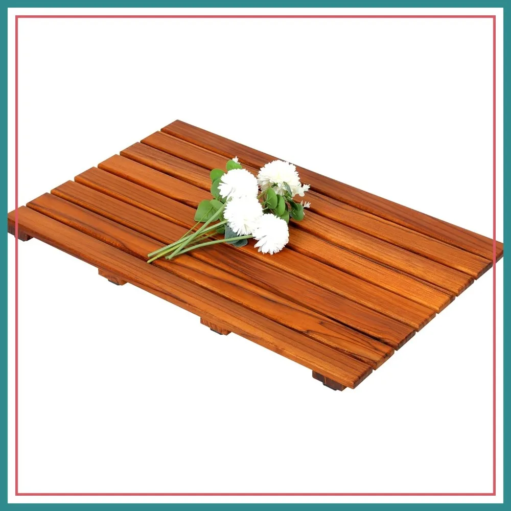 

Teak Shower Mat, Non-Slip Bath Mat, Luxury Spa Mat, Wooden Mat for Bathtub (Large)