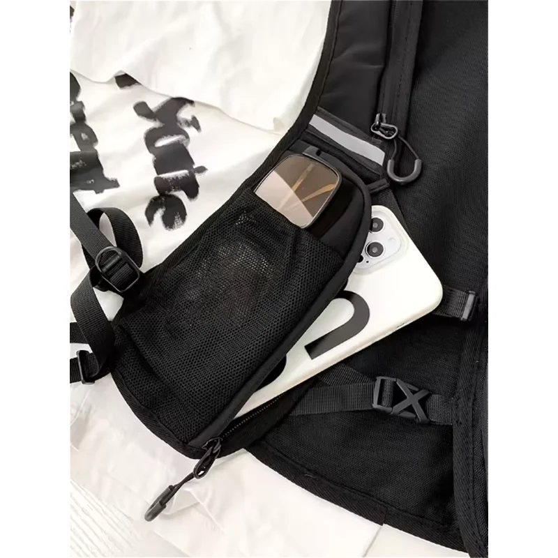 Torba na klatkę piersiową w stylu hip-hop streetwear dla mężczyzn, modna, wodoodporna, taktyczna kamizelka, plecak z funkcjami przechowywania, nylonowe kieszenie. — zdjęcie 5