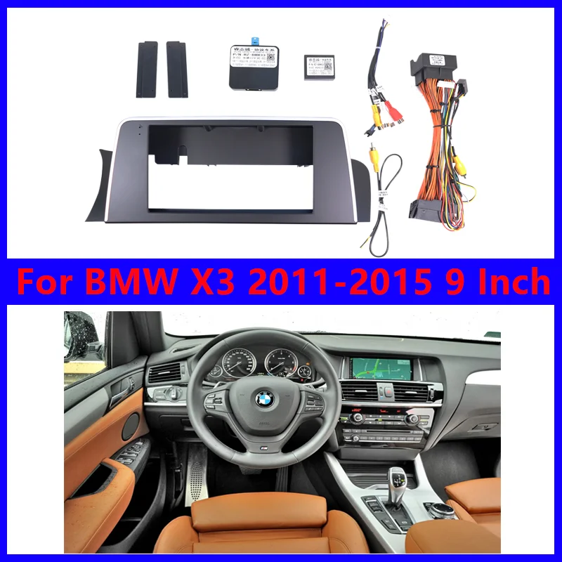 

Car Center Console Frame For BMW X3 2011-2015 Matte Black Interior Protective Panel 9 Inch Canbus Box With Cables kit Cover