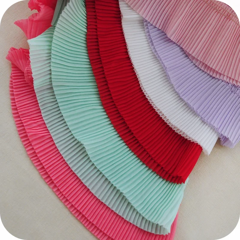 6cm Chiffon Pleated White Lace Trimming DIY Apparel Sewing Fabric Lace Tape Black Pink Blue Green Red Purple Lace Ribbons