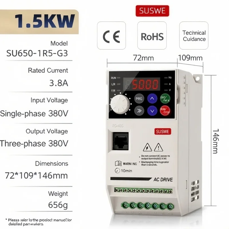 VFD 0,75/1,5/2,2/4/5,5kW Ingang Driefasig 380V, Uitgang Driefasig 380V Vector Frequentieomvormer, Motorsnelheidsregelaar