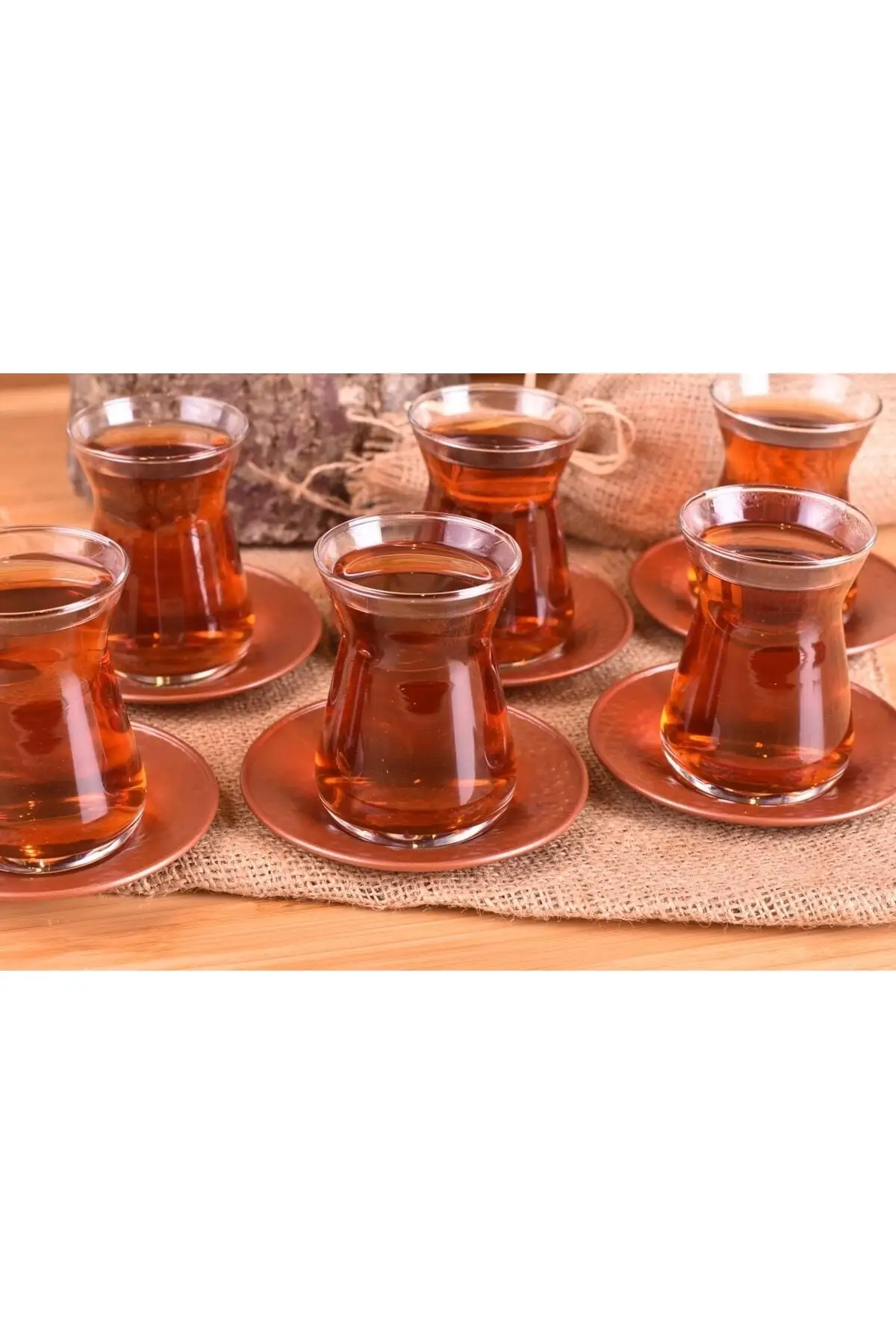 DOLBOVI Mora 12 Piece Forged Tea Set Copper Turkish Tea Glass Cup