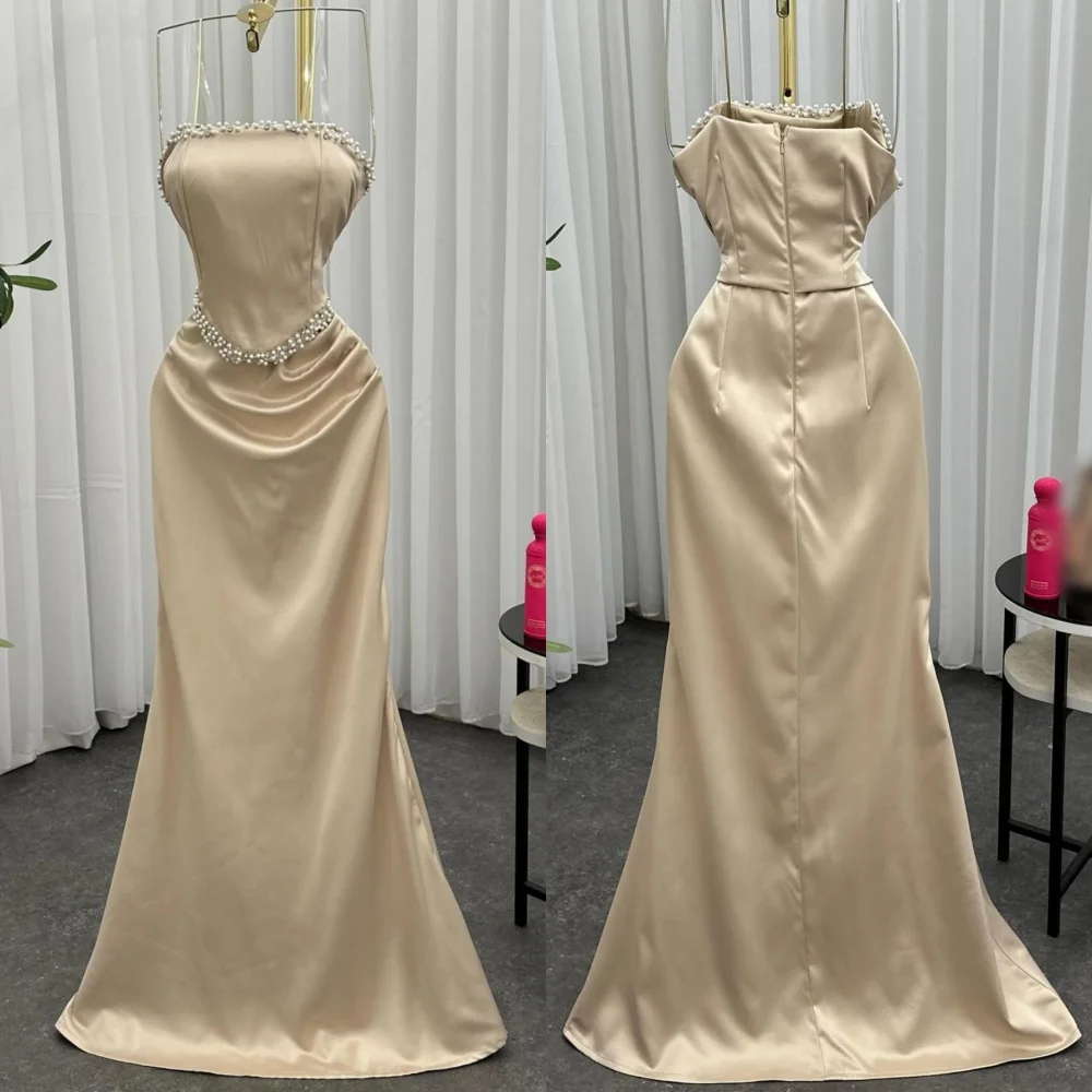 

Customized Modern Style Charmeuse Sequined Pleat Trumpet Strapless Long Dresses Bespoke Occasion Fashion
