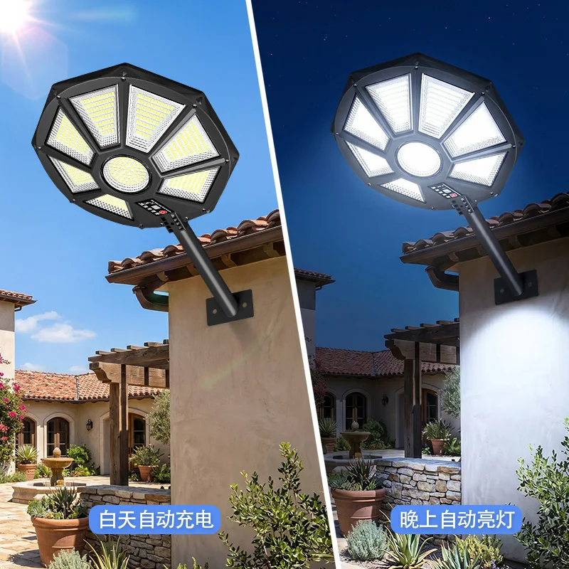 800W Remote Controlled Solar Street Lamp 360° Wide-Angle Illumination Radar-Sensing Outdoor Lighting Fixture with 480 LED Lights