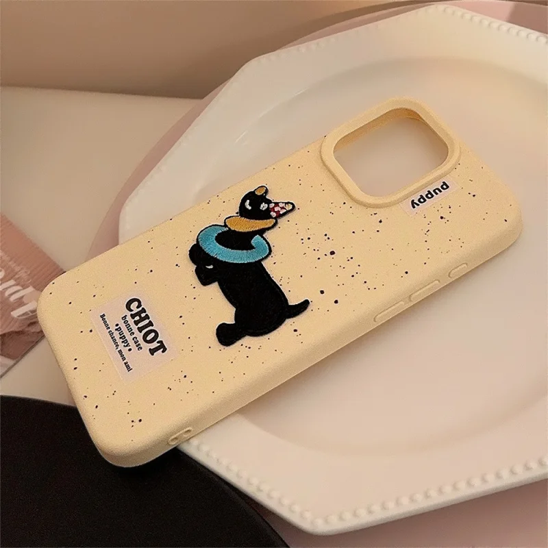 InsCute المطرزة الكلب الألماني 17pro maxApple163D سيليكون الهاتف Caseiphone14Applicable13