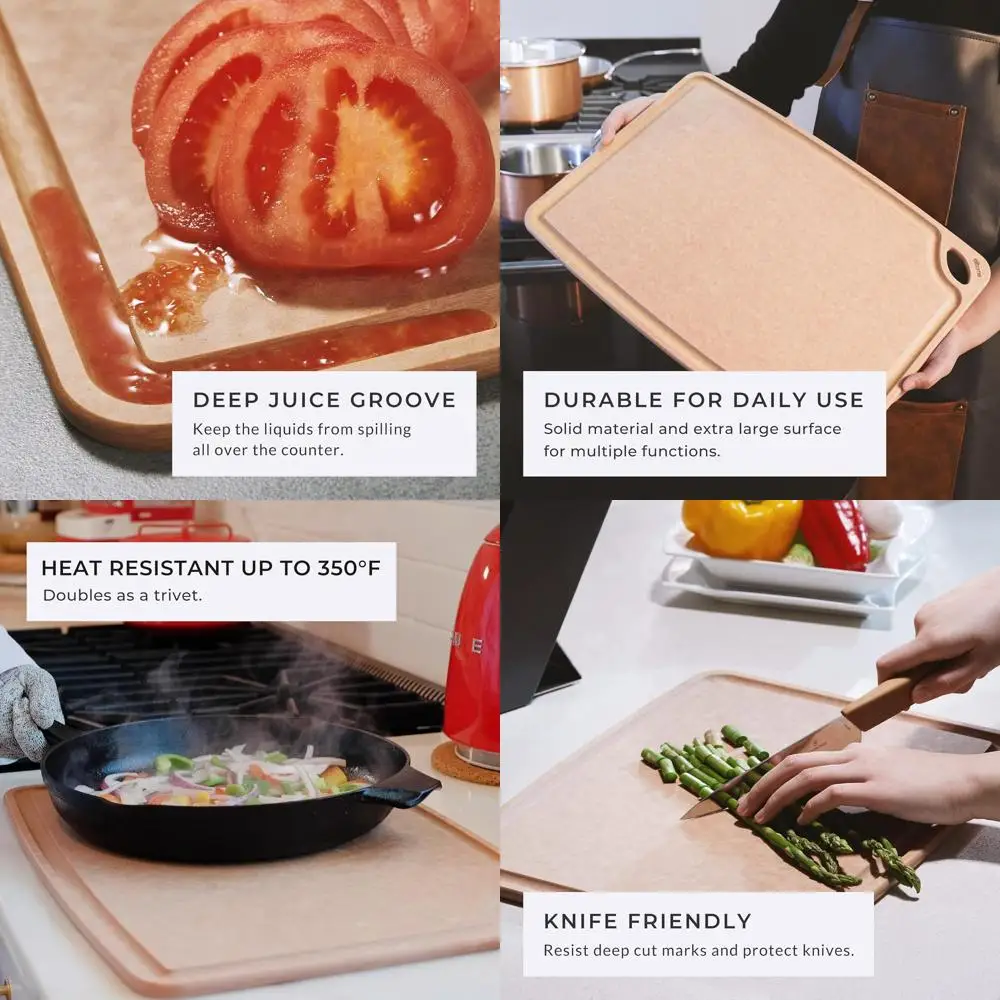 

Eco-Friendly Large Kitchen Cutting Board - Natural Wood Fiber, Dishwasher Safe, Non-Porous, Non-Slip, BPA Free, Made in USA, 19x