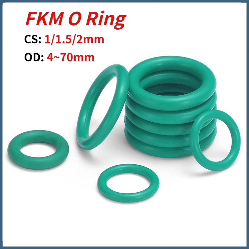 3~30pcs CS 1/1.5/2mm OD 4~70mm FKM Green Fluorine Rubber O Ring Sealing Gasket Oil Resistant Acid & Alkali Resistant