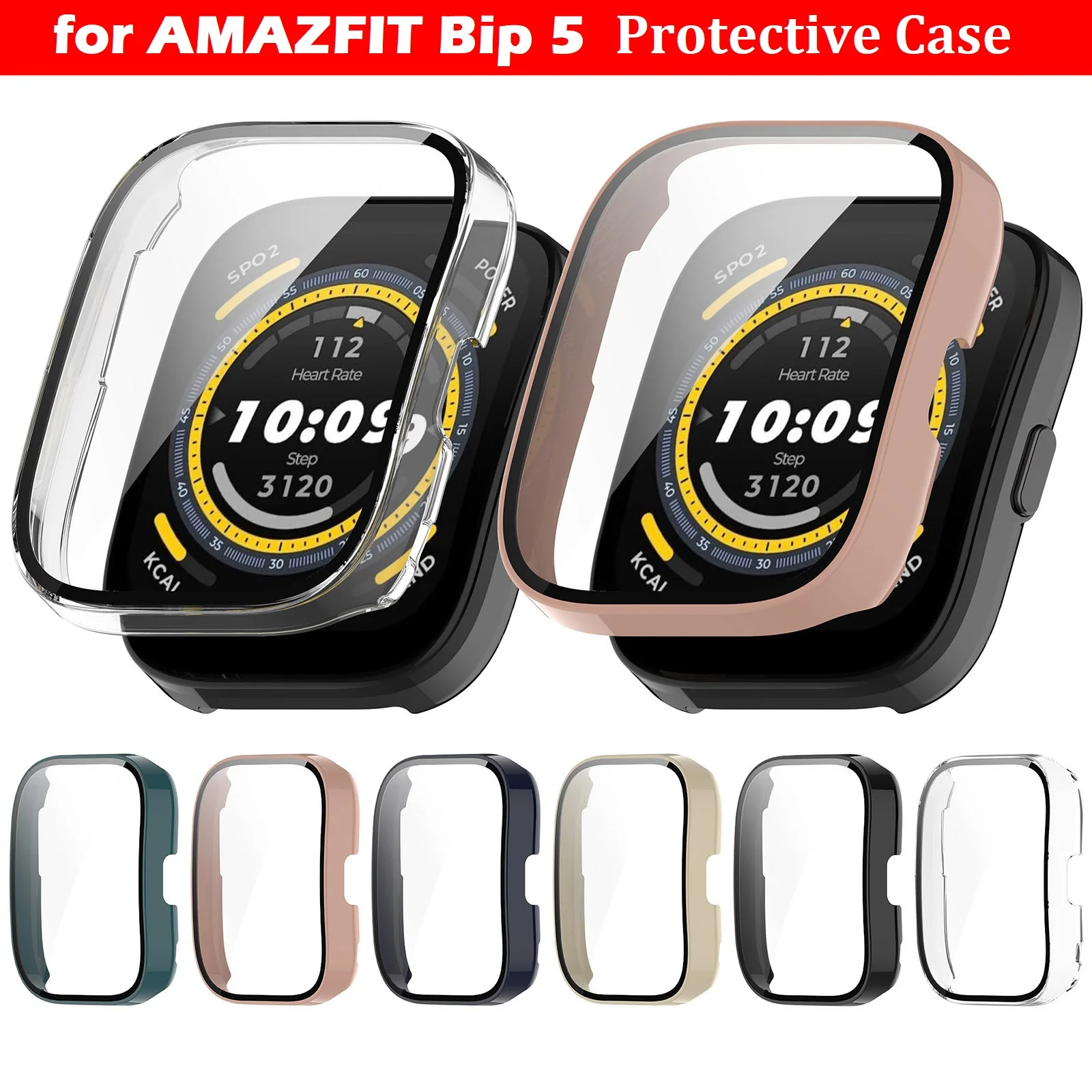 

30PCS PC Cover for Amazfit Bip 5 Smart Watch Hard Bumper Tempered Glass Screen Protector Case for Amazfit Bip5