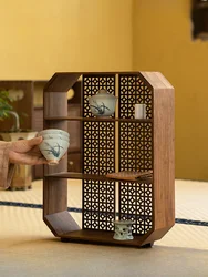 Bamboo Hollow Antique Rack Tea Table Storage Rack Tea Pot Storage Cabinet Lattice Storage Rack