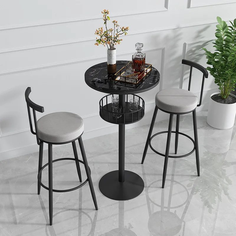 Round high table marble round table clear bar balcony billiard room leisure bar commercial bar table and chair combination