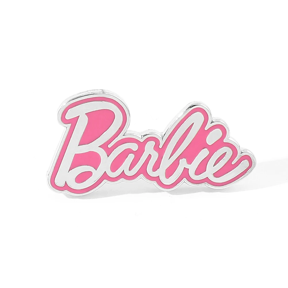 Disney Anime Barbie Enamel Lapel Pins for Backpacks Pink Letter Barbie Metal Alloy Badges Pins Brooches Jewelry Accessories