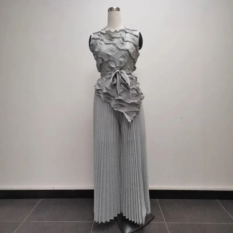 Abito da donna africano taglie forti con stampa di moda da donna, canottiera senza maniche, pantaloni larghi a gamba larga, abbigliamento semplice taglie forti