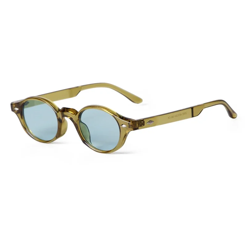 Retro Small Oval Sunglasses Women Brand Design Rivet Blue Tortoise Shell Sun Glasses Outdoor Men Shades Female UV Oculos De Sol