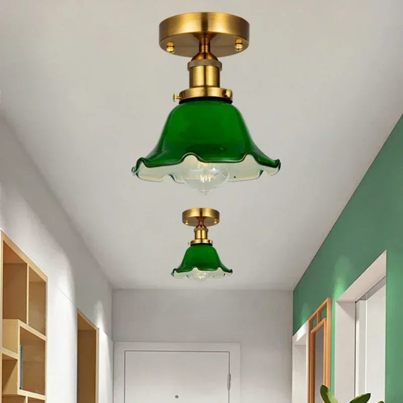 Loft Industrial Decor Ceiling Lights Living Room Bedroom Porch Gold Glass Vintage Ceiling Lamp LED