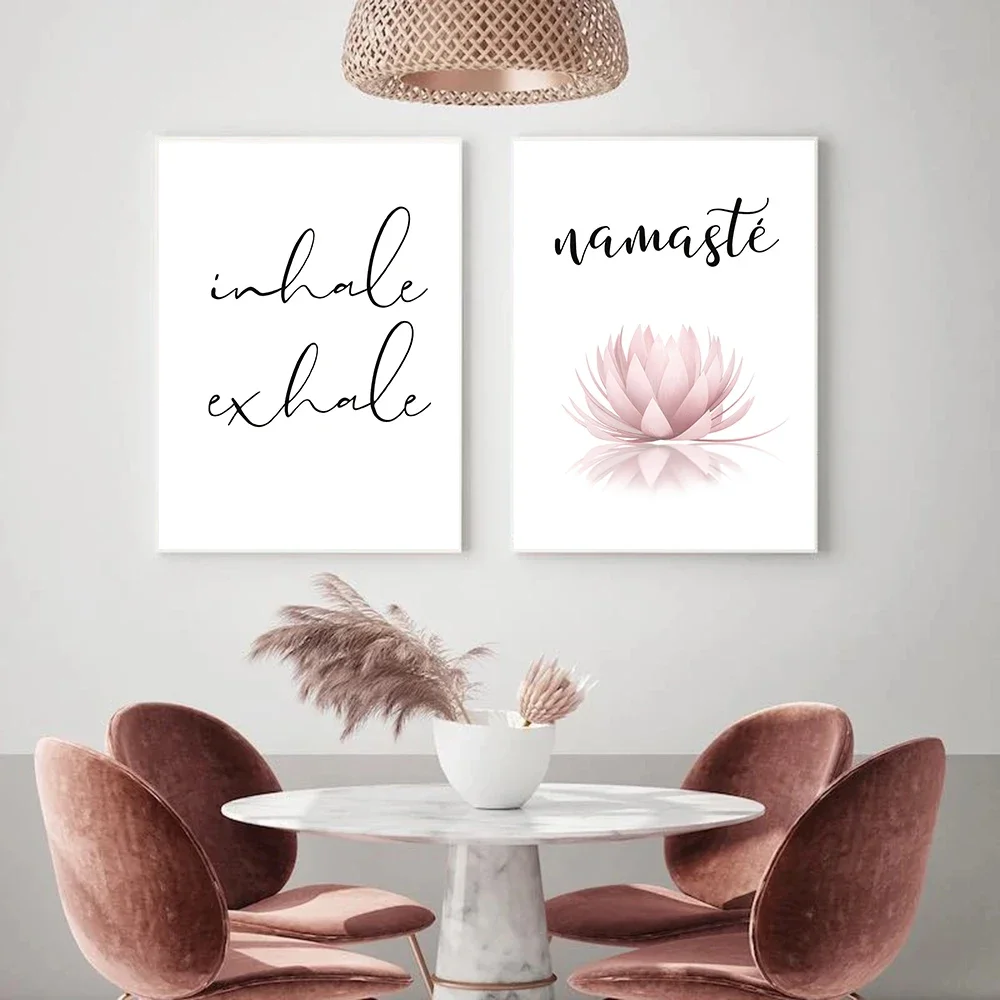 Namaste Lotus Print Zen Yoga Wall Art Canvas Painting Picture Inhale Exhale Modern Minimalist Poster Wall Decoration Home Room