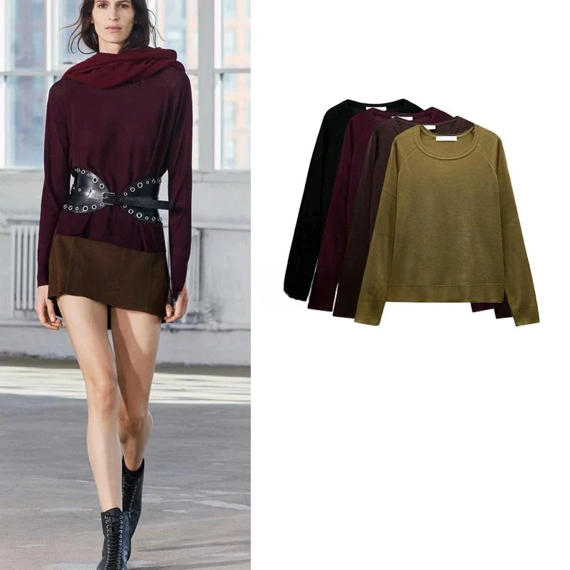 

Spring New Arrival Women's Versatile Basic Long Sve round Ne Simple Knitted Sweater Fine Needle Polyester Fiber Slim Fit