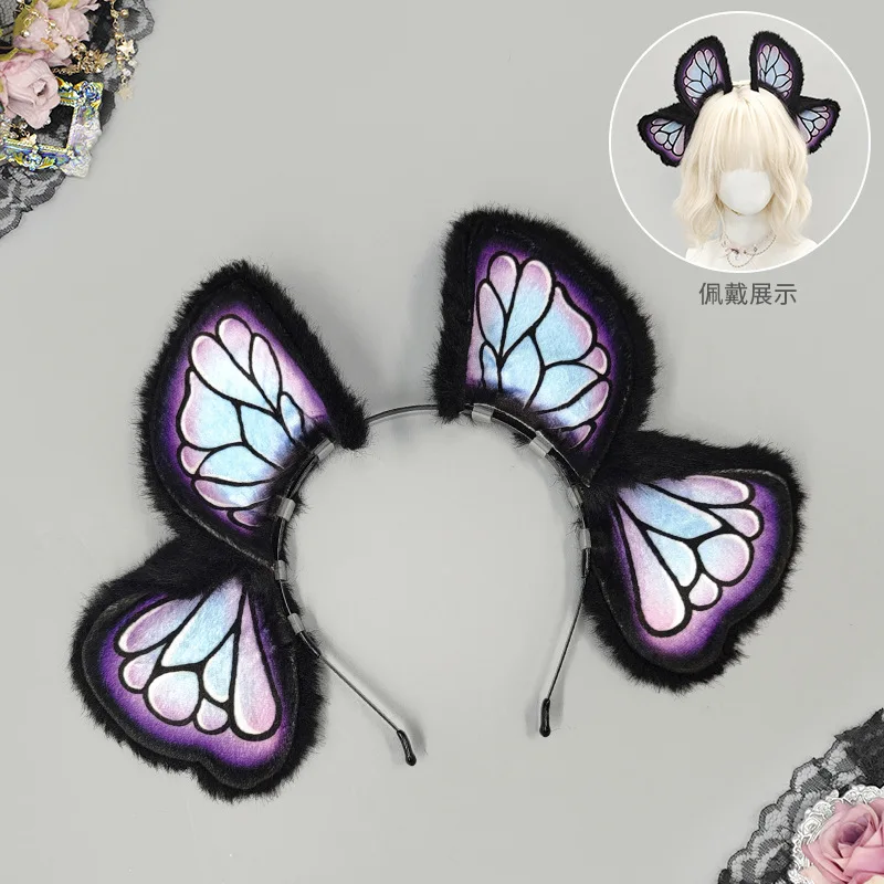 Demon Animal Ears Headband Furry Butterfly Moth Fantasy Creatures Anime Cosplay Costume Halloween Headdress Horn Fursuit Props